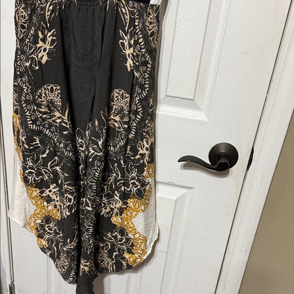 Free People Floral Batik Open Lace Back Black Gold High Low Dress - Picture 8 of 10